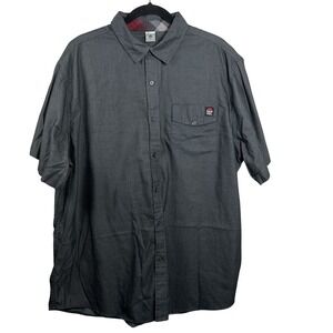 VTG Pizza Hut Gray Mens XL Short Sleeve Button Up Pocket Plaid Uniform Shirt Y2K